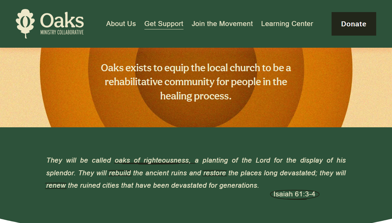 Current Oaks Ministry Collaborative Squarespace website before rebuild